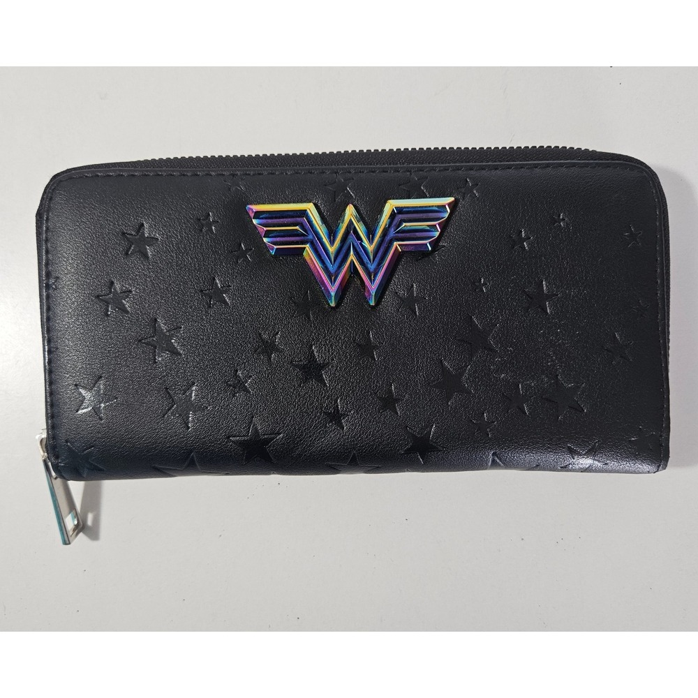 Wonder Woman Black Star Iridescent‎ Rainbow Logo Zip Wallet Clutch DC Comics
